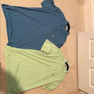 Striped Blue and Solid Green Polo Shirt Masters x Peter Millar